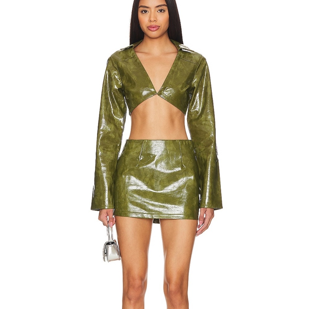 superdown Olive Green Patent Mini Skirt